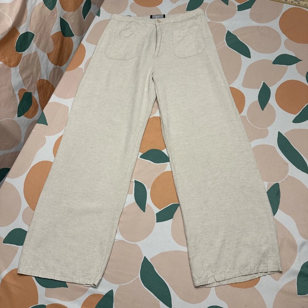 White Fox Wide Leg Linen Blend Pants Women's Medium Beige Tan Relaxed Fit